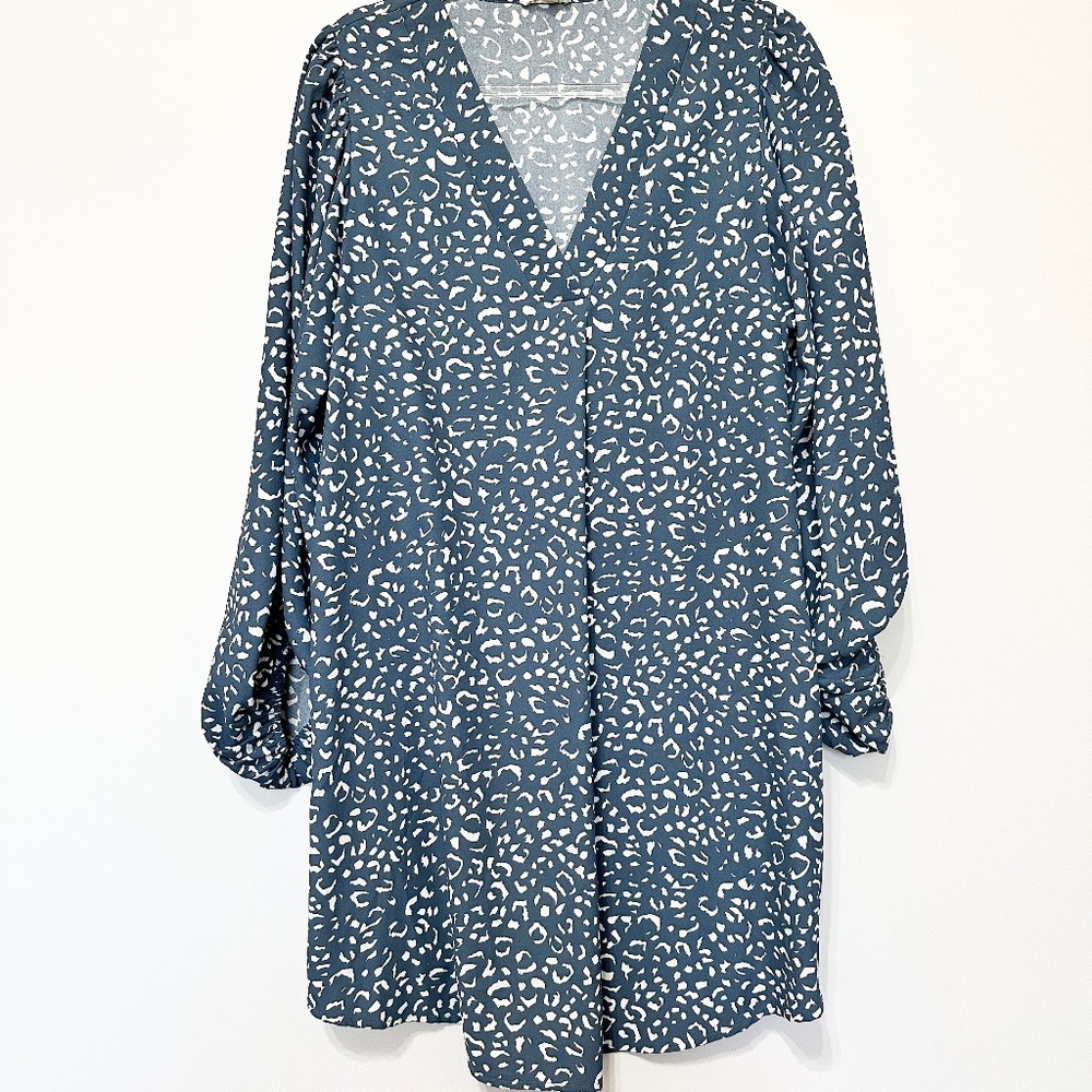 JODIFL Dress Leopard Tunic The Mood is Set Denim Blue Women’s Size Medium